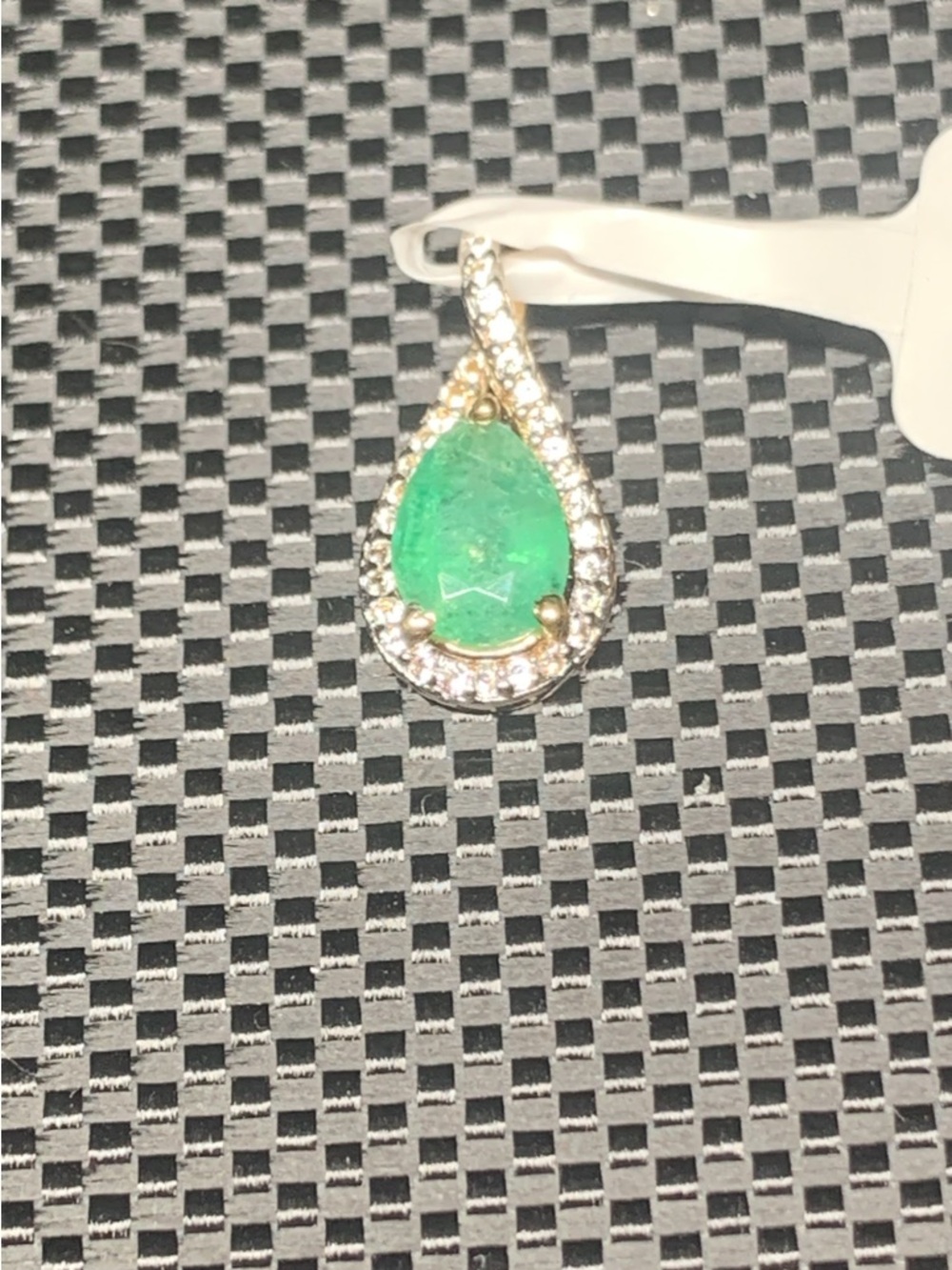 Green Teardrop Emerald Pendant Necklace with White Topaz Crystal Halo